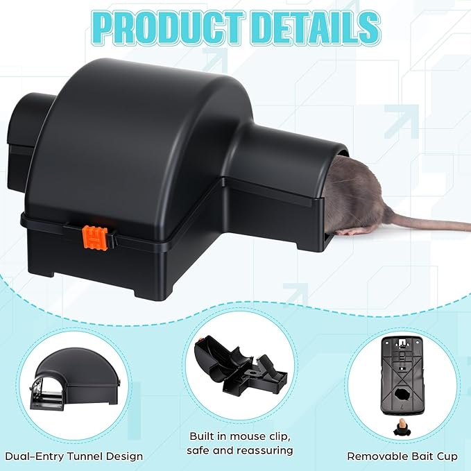 Qualirey 6 Pack Rat Chipmunk Traps Reusable Dual-Entry Extra Large Tunnel Traps for Rats Mice Better Capture Rate, 9.45 Inch Snap Humane Kill Indoor Outdoor for Home Farm Restaurants