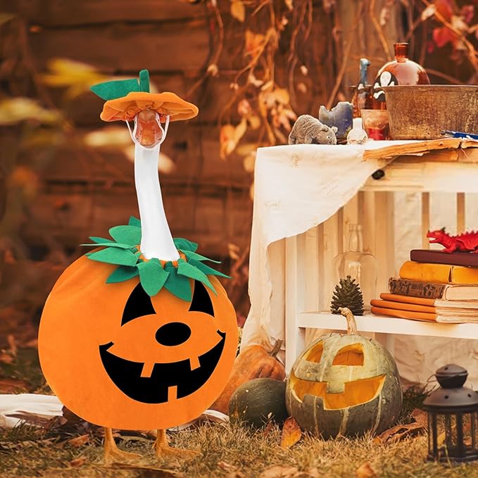 5 Pcs Halloween Porch Goose Outfits Pumpkin with Accessories Yard Garden Lawn Goose Clothes for Plastic Cement Goose Statue 23"Fall Pumpkin Porch Goose Costume set for Patio Outdoor Decoration