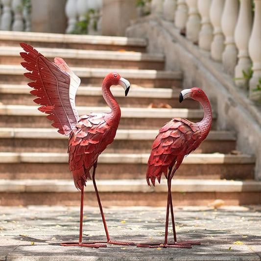 Natelf Pink Flamingos Garden Statues Art Decorations Flamingo Outdoor Medium Sculpture Yard Art Metal for Lawn Yard Patio, Porch, Home for Women, Mom, Grandma, Lover