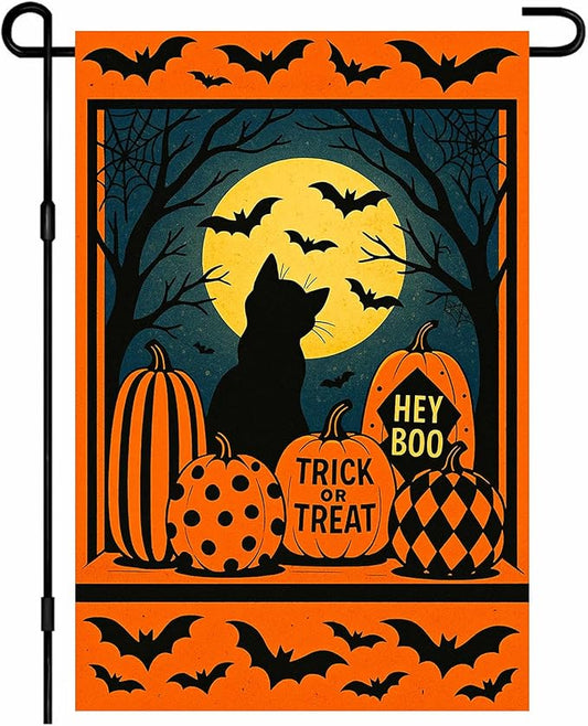 IVN Spooky Halloween Garden Flag 12x18 Inch Double Sided Black Cat Witch Pumpkin Jack O’ Lantern Trick or Treat Outdoor Fall Yard Flag for Outside Home Front Door Lawn Porch Patio Welcome Decor