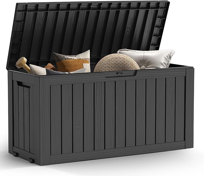 Mars Villa Deck Box, Waterproof Weatherproof and UV Resistant Resin Storage Bin with Lockable Lid, Ideal for, Outdoor, Patio Furniture Cushions, Pool Supplies, Garden Tools (72 Gallon, Black)