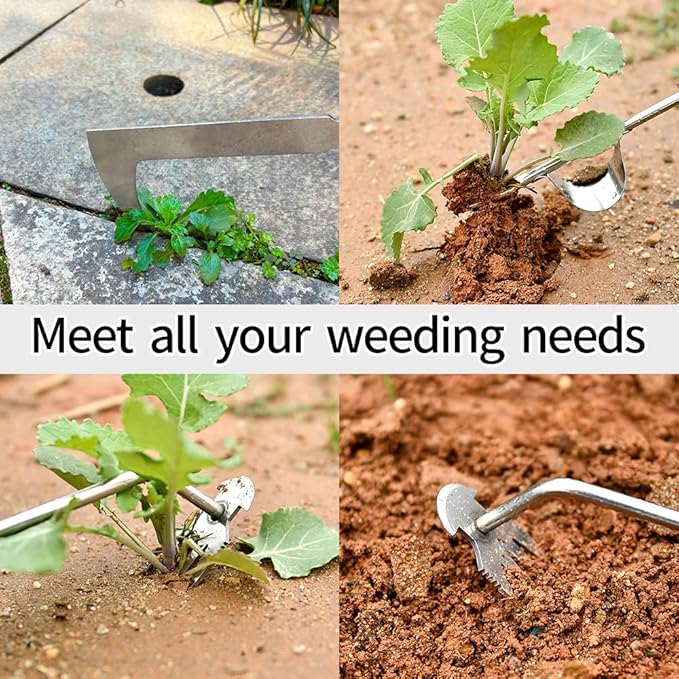 2025 Weed Puller Tool, 3 Pack New Garden Stainless Steel Weeder Tool Hand Weeder Tool,Multi-Purpose Weed Remover Tool Weeding Tools for Gardening(Rubber Handle)
