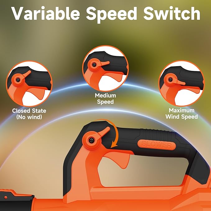 Leaf Blower Cordless with 2× 5.0Ah Batteries and Charger, 21V Electric, Lightweight Battery Powered Blowers for Lawn Care, Yard, Patio Cleaning, Blowing Leaves & Dust, Organe