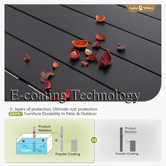 Sophia & William 9 Pieces Patio Dining Set for 8, 60" Large Square Patio Table and Rattan Chairs Set, All Weather Outdoor Dining Set, 8 People Metal Patio Table Set for Outside, Black Tabletop