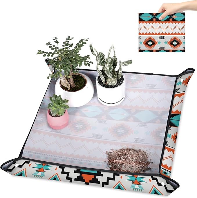 Aztec Western Foldable Garden Hand Transplanting Succulent Tools,Waterproof Thickened Repotting Mat Plant Tag, Miniature Planting Indoor Fairy Care,Potting,Cactus,Houseplant Bonsai Tool Kit Gift
