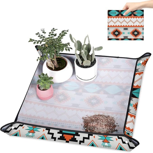 Aztec Western Foldable Garden Hand Transplanting Succulent Tools,Waterproof Thickened Repotting Mat Plant Tag, Miniature Planting Indoor Fairy Care,Potting,Cactus,Houseplant Bonsai Tool Kit Gift
