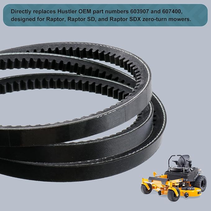 1/2 x 51'' Pump Drive Belt 603907 607400 for Hustler Raptor, Raptor Limited, Raptor SD, Raptor SDX Mowers, Lawn Mower Cogged Drive Belt Replaces OEM 607400 603907