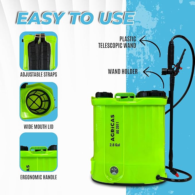 Battery Powered Backpack Sprayer 2.6 Gallon, Adjustable 0-100 PSI Pressure, Compatible with Makita 18V Battery, 7 Nozzles, Telescopic Wand, Charger Included, Electric Sprayer, Lawn & Garden Use