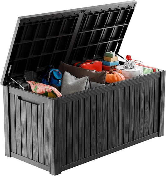 180 Gallon Waterproof Outdoor Storage Box,Resin Deck Box,Lockable Outside Storage Box Container for Patio Furniure,Garden,Tools (180 Gallon,Black)