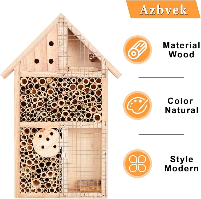 Wooden Insect House Hotel for Bee, Butterfly, Ladybirds, Beneficial Insect Habitat, Bug Hotel Garden 11.7" x 7.7" (B)