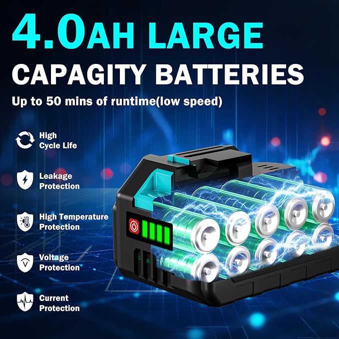 Cordless Leaf Blower with Extended Nozzle, 6 Speed Modes Turbo Jet Blower for Drying, Leaf Blower Cordless with 4.0AH Battery and Charger, Handheld Mini Leaf Blowers for Lawn Care, Patio, Car, Garage