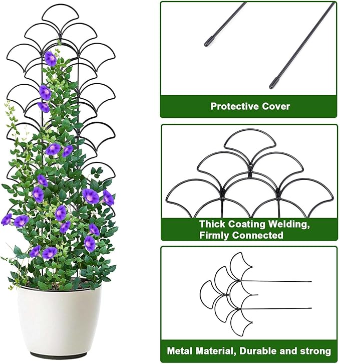 Stackable Metal Trellis for Climbing Plants Outdoor & Indoor - 4 Pack Garden Trellis for Potted Plants, Rust-Resistant Plant Support Stakes for Vines, Vegetables, Flowers - Sturdy Plant Trellis