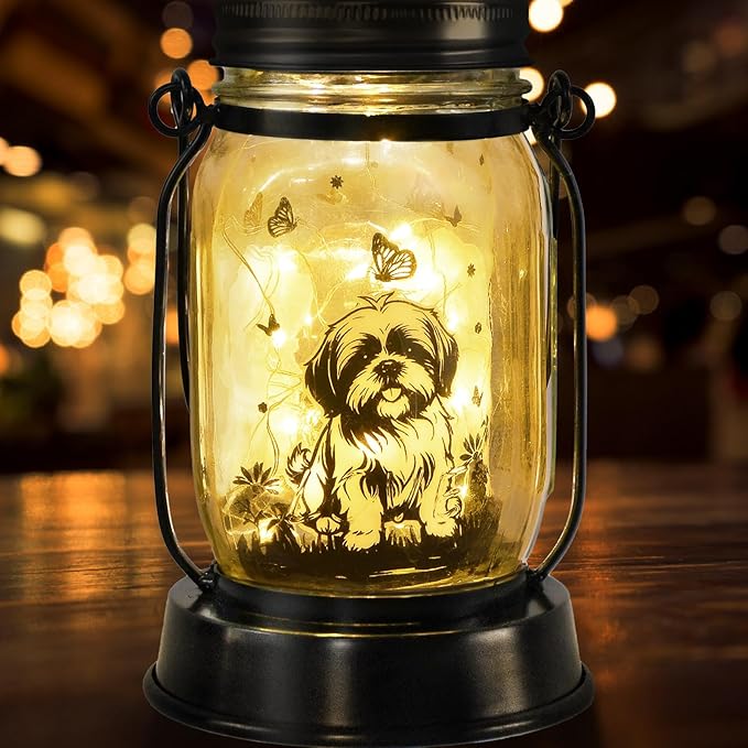 kyoryuger Maltese Dog Gifts for Women/Men Maltese Solar Lanterns Birthday Dog Lovers Lantern Pet Loss Dog Memorial Lights Solar Garden Decoration for Yard, Patio,Backyard,Porch Torches Light