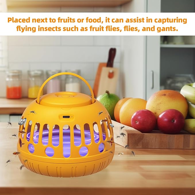 Gnat Trap Indoor, 360° Rechargeable UV Flying Insect Trap for Gnat Flies Housefly Flea, Fruit Fly Killer Trap, Flea Catchers for Inside Home with Sticker & Protective Cover, Friendly to Pets & Kids