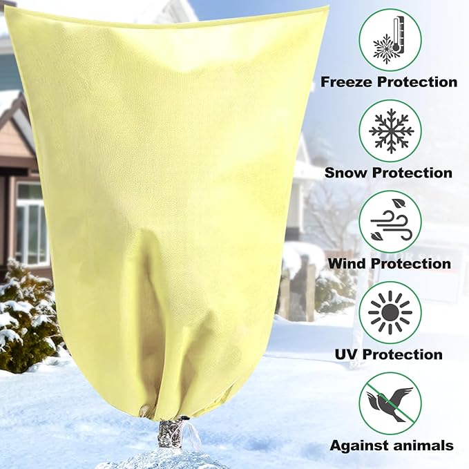 Plant Covers Freeze Protection with Zipper Drawstring, 74.8"X 90.5" Fig Tree Covers for Winter Cold Weather Large Frost Blankets for Outdoor Plants Shrub Trees Jacket Covers Bags for Winter