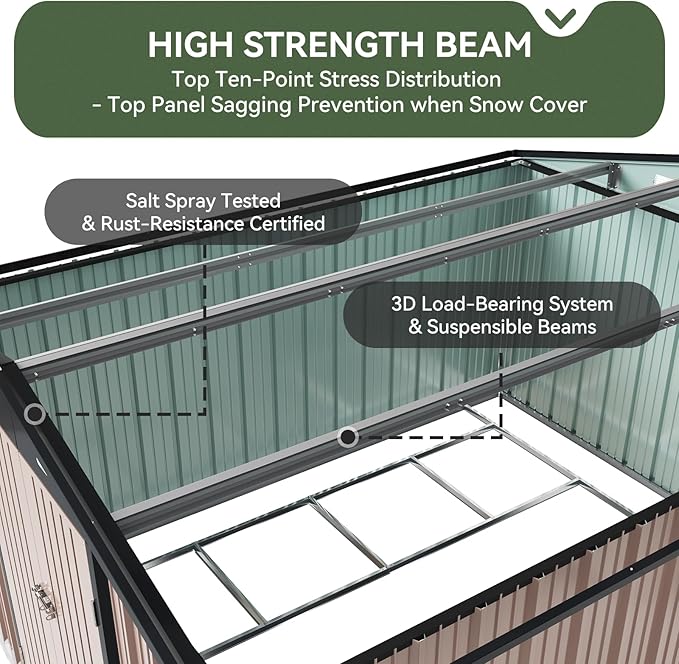 Aoxun 10 x 12FT Outdoor Storage Shed with Base Utility Garden Shed with Lockable Door & Sloped Roof Metal Sheds Outdoor Storage for Garden, Backyard, Patio and Backyard,（Brown/Base Included）