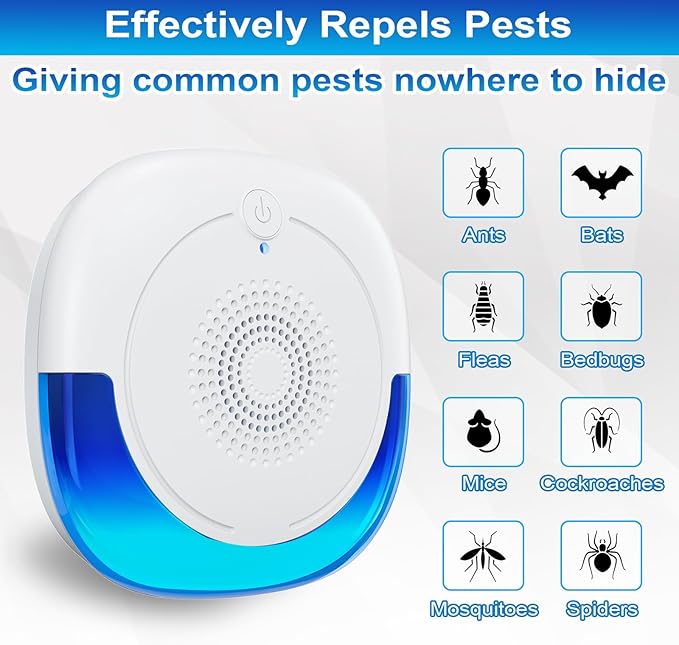 6 Pack Ultrasonic Mice Rat Repellent, Electronic Spider Bug Repellent, Indoor Roach Killer Rodent Ultrasonic Plug in for Pest, Cockroaches, Insects, Bugs, Mosquitoes