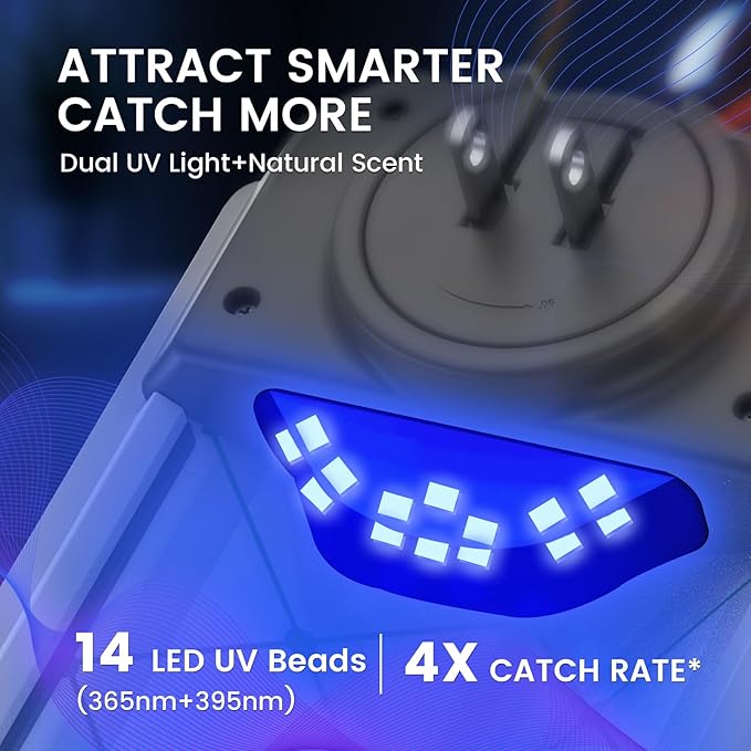 Fly Trap Indoor, 2025 Upgraded UV & Blue Light Flying Insect Trap, Plug in Fly Killer & Indoor Bug Catcher for Gnats, House & Fruit Flies, Mosquito(1 Device & 2 Cartridges)
