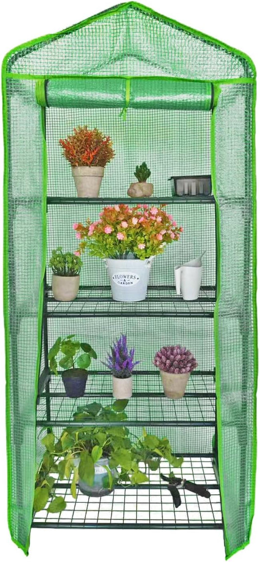 Mini Greenhouse for Indoor Outdoor, Portable 4 Tier Greenhouse with Durable PE Cover, 27"x19"x62" Small Gardening Green House