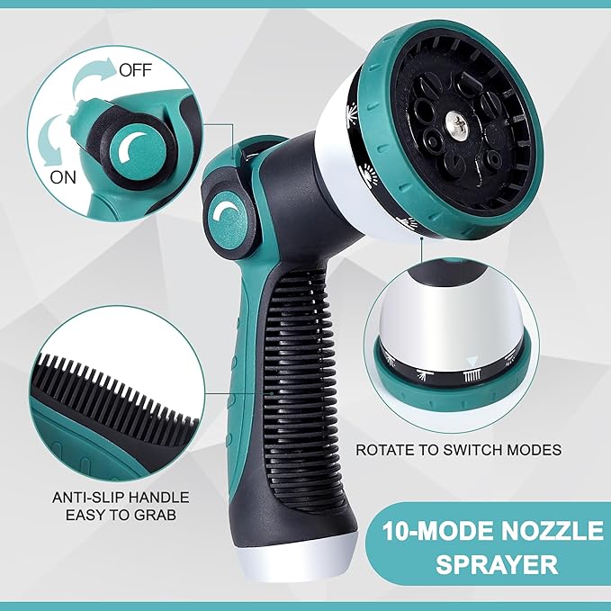 50FT Garden Hose, 304 Stainless Steel Water Hose, Flexible with a 10-Mode Nozzle Sprayer, No Kink, Lightweight, Puncture Proof, Ideal for Yard, Lawn, Outdoor, 5/8 Outside Diameter