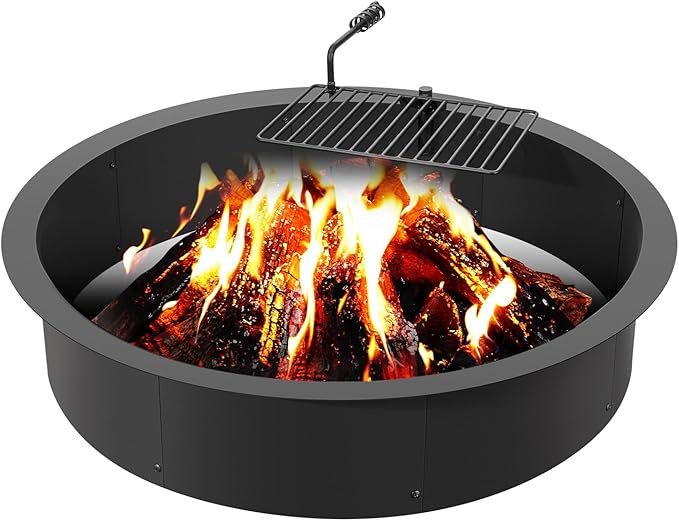 VEVOR Fire Pit Ring, Fire Pit Insert with Barbecue Fire Ring, 40-in Outer/36-In Inner Diameter, 8.5in Height, Carbon Steel Liner DIY Campfire Ring Above/In-Ground, for Outdoor Camping, Bonfires