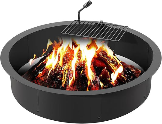 VEVOR Fire Pit Ring, Fire Pit Insert with Barbecue Fire Ring, 40-in Outer/36-In Inner Diameter, 8.5in Height, Carbon Steel Liner DIY Campfire Ring Above/In-Ground, for Outdoor Camping, Bonfires