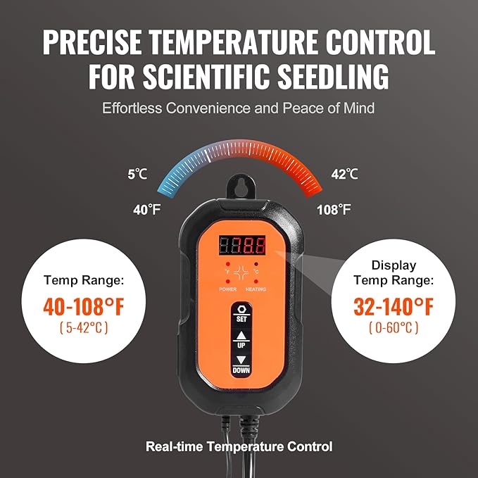 VEVOR 48"x 20.75" Seedling Heat Mat w/Digital Thermostat Combo Set,MET-Listed Heating Pad for Seed Starting, Waterproof Seed Mats for Germination, Indoor Gardening, Hydroponic, Greenhouse, 1 Pack