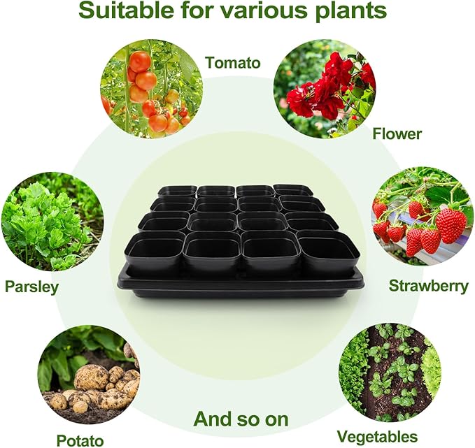 80Pcs 2.5inch Square Nursery Pots with 5Pcs Seed Starting Trays, Seed Starter Tray Kit, Seeds Starting Germination, Seeding Pots with Drain Holes, Small Plant Nursery Propagation