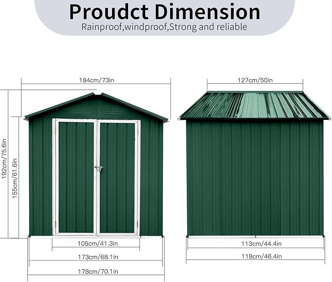 6FT x 4FT Outdoor Metal Storage Shed, Apex Roof Garden Shed with Durable Steel Construction – Weather-Resistant Tool Shed for Backyard, Patio & Lawn (Lockable, Easy Assembly)