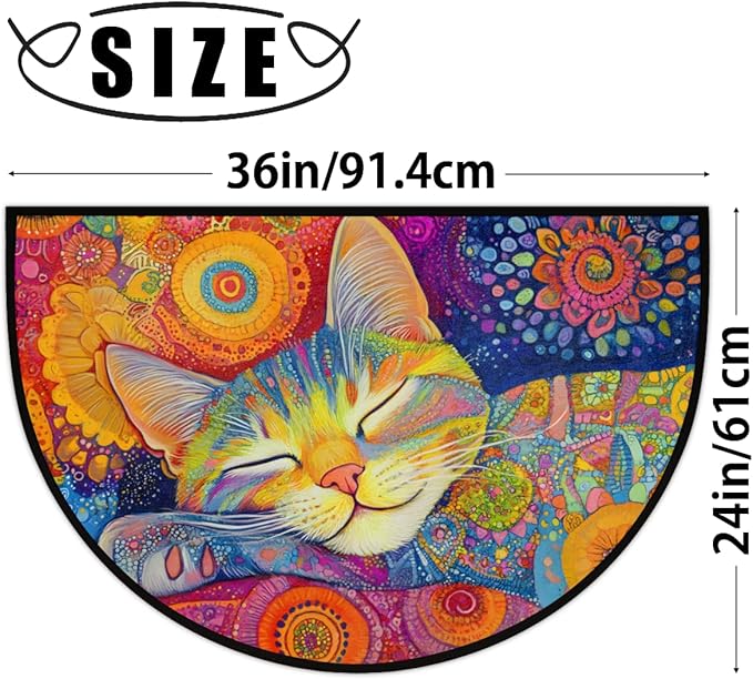 cfpolar Non-Slip Soft Half Round Door Mat, Colorful Nap Cat Semicircle Mat for Indoor Entrance Garage Bath Living Room Patio 24 x 36 in