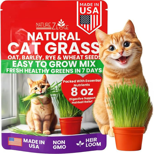 NatureZ Edge Premium Cat Grass Seeds for Indoor Cats, Non GMO - 1/2 lb Oat, Wheat, Barley & Rye Grass for Indoor Cats, Cat Plant, Kitty Lawn, Pet Grass, Hierba para Gatos, Made in USA