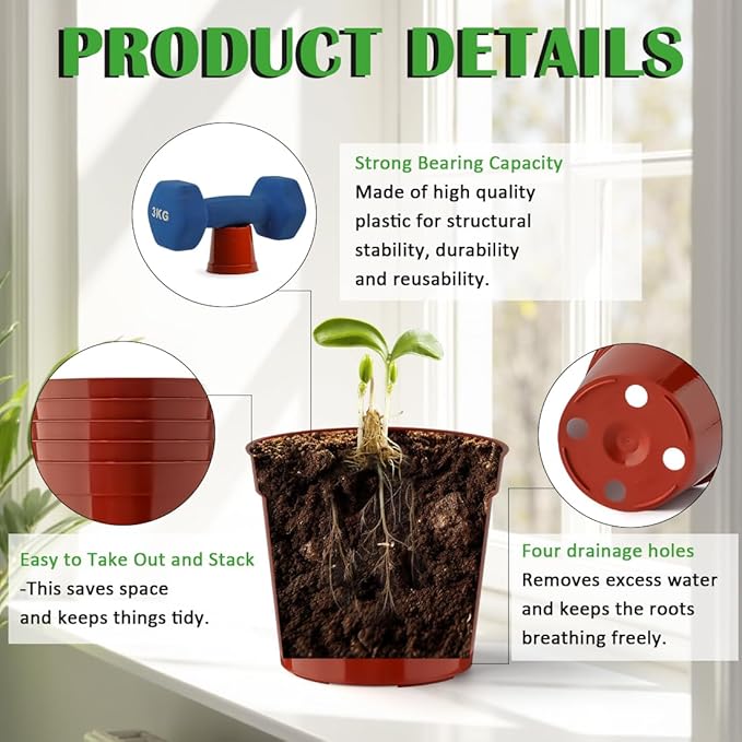 100-Pack 2.5 inches Plus Tiny Round Plant Pots Succulent Seedling Nursery Pots Made from Virgin Grade PP Material(Tiny, 68mm2.5 inch)