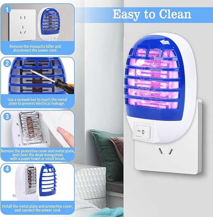 6 Pack Indoor Bug Zapper, Plug-in Electric LED Mosquito Killer - Effective Electronic Insect Zapper for Kitchen, Bedroom, Baby Room, Office | Safe & Quiet Mosquito Trap for Indoor Use (Purple)