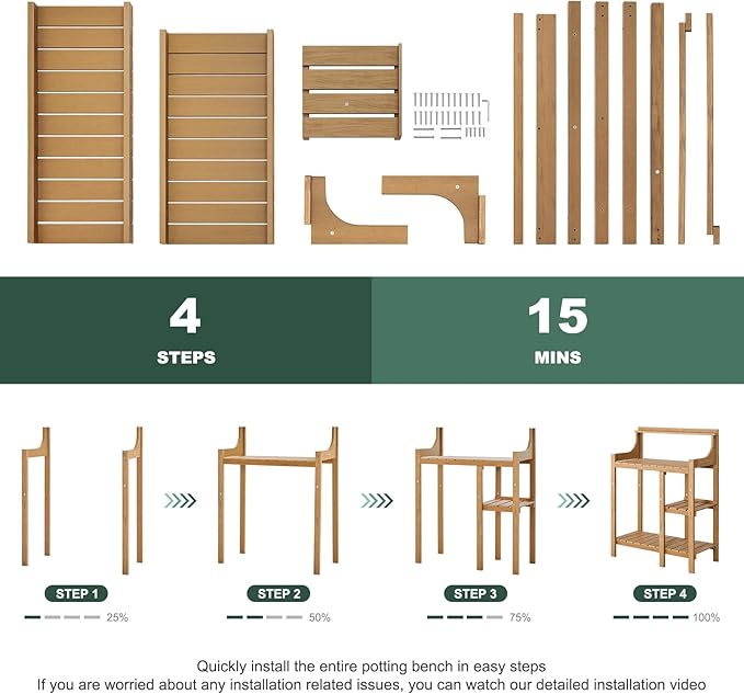 LMP Potting Bench, HDPS Potting Bench Table, 50’’x17.5x37.5' (LxWxH) All Weather Potting Table Work Station for Outside Gardening, Like Teak Wood
