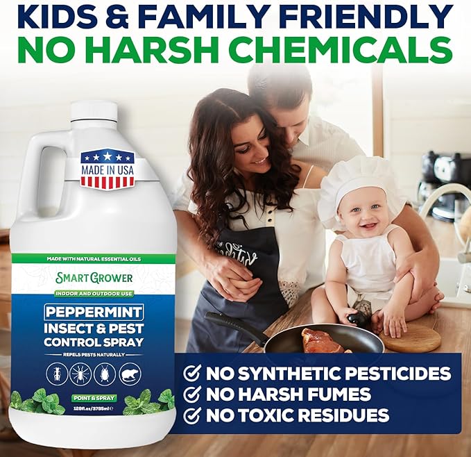All Natural Peppermint Oil Insect & Pest Control Spray Repels Mice, Spiders, Ants, for Home, Indoor, Outdoor, Garden Maximum Strength Smart Grower Ready to Use 128 FL OZ