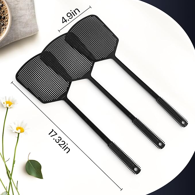 6-Pack Heavy Duty Long Handle Fly Swatter, Fly Swatter for Indoors, Black