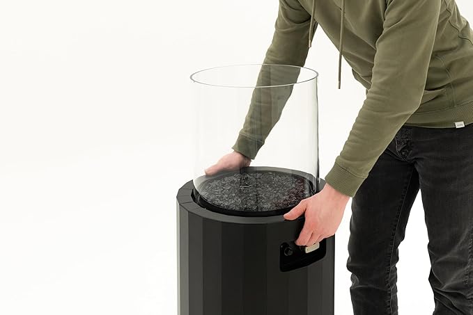 Planika BINO Outdoor Gas Fireplace - Black Fire Column with Glass Shield for Patio or Gardens (Outdoor Cover Incl)