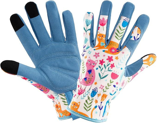 Gardening Gloves for Women, Printed Touchscreen Garden Gloves with Grip, Thorn-Proof Puncture-Resistant Work Gloves