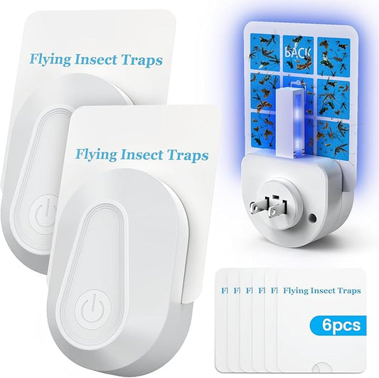 Indoor Fly Trap Plug-in Insect Traps 2 Devices with 6 Refills Fruit Fly Traps for Indoors Gnat Killer for House Flies, Flying Bugs, Moths, Mosquitoes (2 Device 6 Refills)