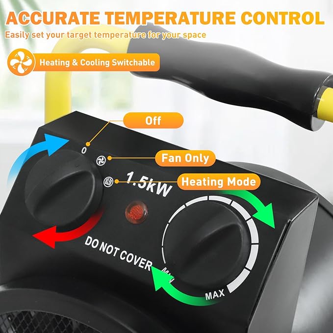 COOS BAY 1500W Portable Electric Space Heater, Outdoor Greenhouse Heater for Grow Tent, Garage, Workshop, Patio, RV – Radiant Heat, Overheat Protection, IPX4 Water Resistant, 2 Pack, Black