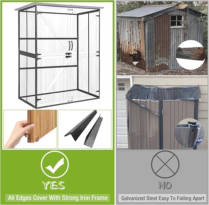 Outdoor Cabinet Storage Shed with Metal Frame Large Wooden Garden Shed Tool House with Floor,Door & Lock for Backyard Use