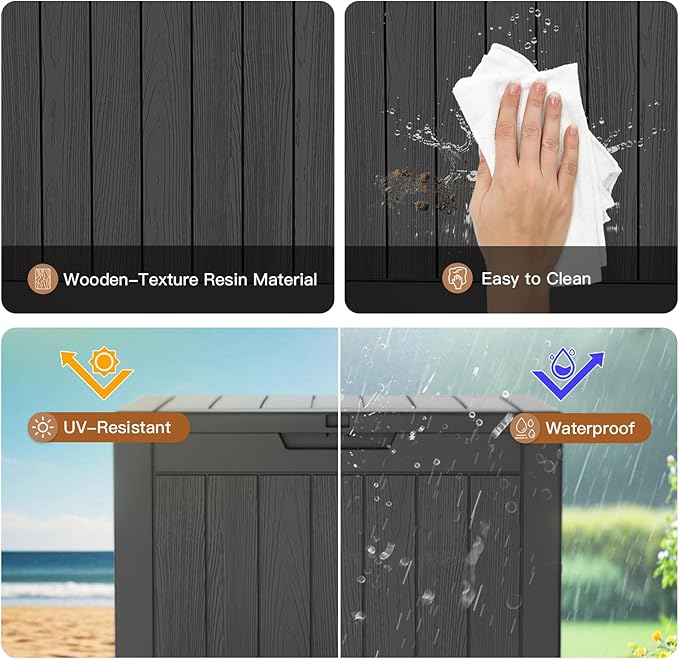 Outdoor Storage Box, 31 Gallon Waterproof Deck Box for Outdoor and Indoor, UV-Resistant Outside Storage with Lockable Lid for Patio, Pool, Garden Tools, Package Delivery, Black