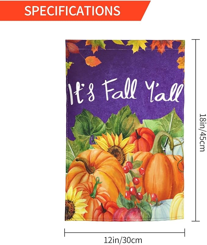 Fall Pumpkin Sunflower Autumn Maple Fruit Fun Garden Flag Welcome Party Outdoor Outside Decorations Picks Home House Garden Yard Decor 12x18 Inch