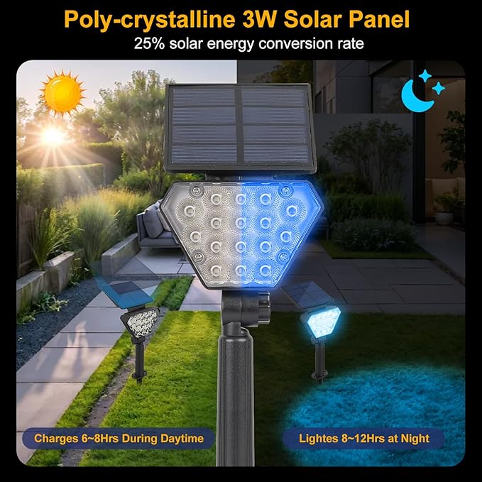 T-SUN Solar Spot Lights Outdoor 6Packs Blue Solar Spotlights Landscape Lights IP65 Waterproof Auto On/Off for Garden/Yard/Pathway/Patio