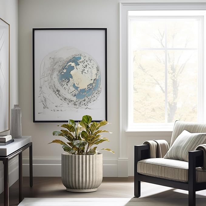 Kante Round Fulted Planter, 16.7 Inch Dia Large Concrete Plant Pots with Drainage Hole and Rubber Plug, Modern Decor for Indoor Outdoor Plants, Flower, Weathered Concrete