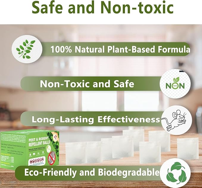 Mouse Repellent Pouches,Rodent Repellent Balls with Natural Peppermint Oil Long-Lasting Indoor & Outdoor Use – Gentle for Use Around Family & Pets-24 Pcs