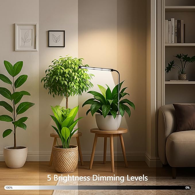 Grow Light for Indoor Plants Growing, 1 Pack 6000K Full Spectrum Gooseneck Plant Lamp for Seedings Succulents Small Plants, Auto On/Off Timing & 5 Dimming
