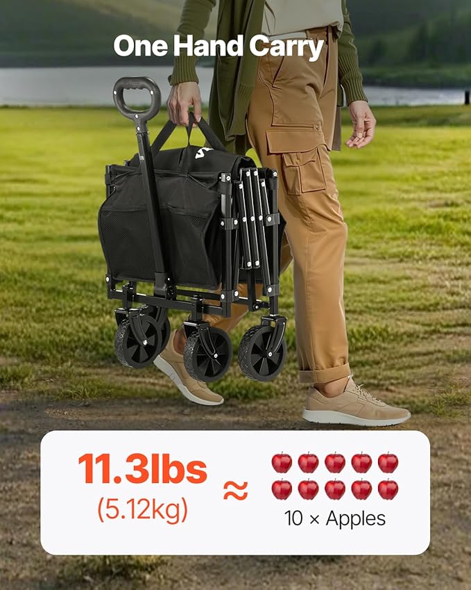 VEVOR Collapsible Folding Wagon with Wheels, Wagons Carts Foldable with 225lbs Capacity, Lightweight Portable Utility Wagon Cart for Grocery Shopping Sports Camping and Garden