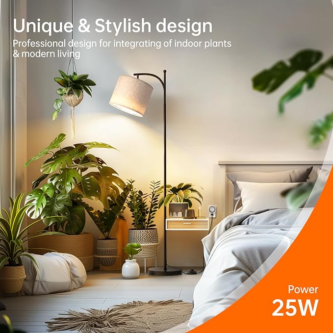 Floor Grow Lights for Indoor Plants Full Spectrum, 3000K Tall Plant Light, 25W Led Grow Light with Stand Floor Lamp with Auto On/Off Timer Function, Angle Adjustable