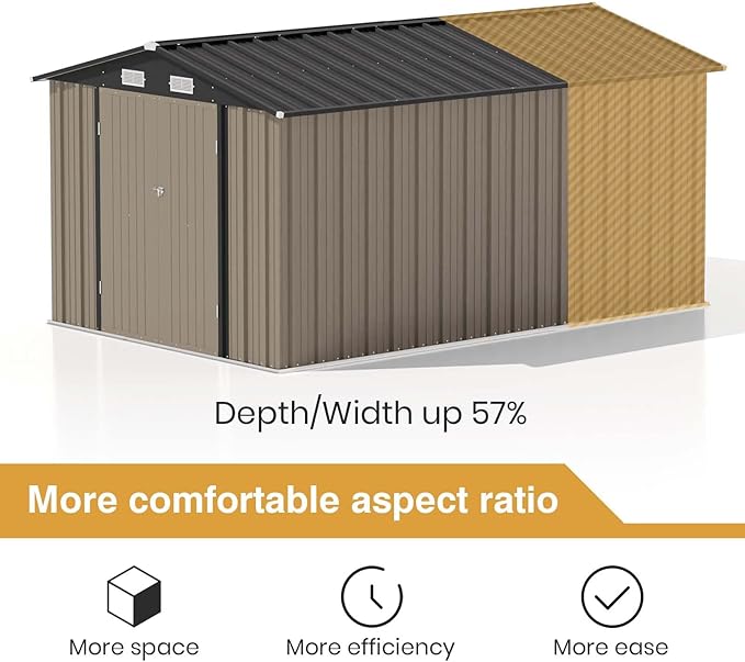 Patiowell 12 x 8 FT Outdoor Storage Shed, Steel Shed Storage House with Design of Lockable Doors, Utility and Tool Storage for Garden, Patio, Backyard, Outside use, Brown